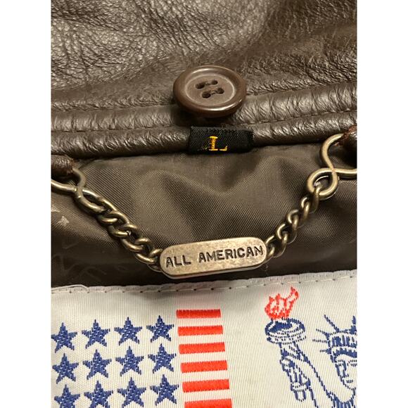 Vintage All American Men's Brown Leather Down Long Hooded Zip Coat Size Large - Picture 10 of 13